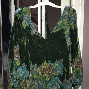 FREE PEOPLE Green floral suede long sleeve dress